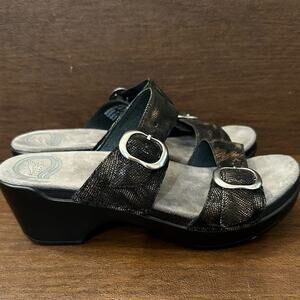 DANSKO Sophie Women's Black/Brown Python Slide Platform Sandals Size 6.5 -7 (37)